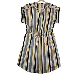 Speed Control Striped Half-Zip Dress Womens 1X Multi Vertical Stripe Drawstring